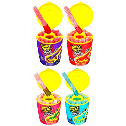 LYZA'S SWEETS & TREATS Juicy Drop Gummy Dip 'N Stix, Sweet Gummy Sticks W/Sour Dipping Gel - 4 Pack by Lyza's Sweets & Treats