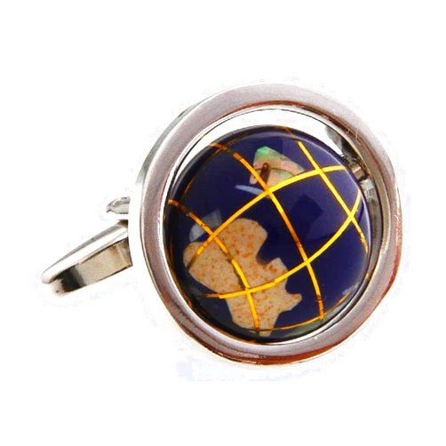MRCUFF Globe Map Earth Really Spins Pair Cufflinks in a Presentation Gift Box & Polishing Cloth