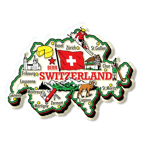 Classic Magnets Switzerland Jumbo Country Map Magnet by Classic Magnets, Collectible Souvenirs Made in The USA