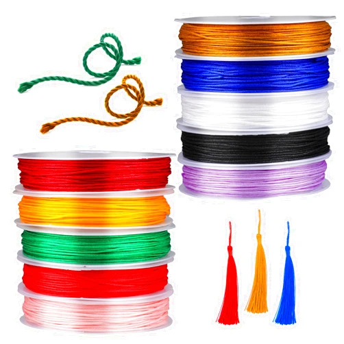 Salbsever 10 Rolls Braided Cord Nylon Thread Thin String Wind Chime String Twine String Chinese Knotting Cord Nylon String for Bracelets, Blinds, DIY Craft Jewelry Making, Beading, Necklaces, 11 Yards 0.8mm