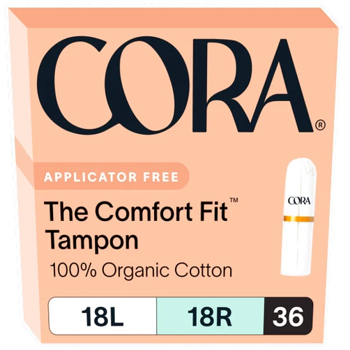 Cora Organic Tampons, Non-Applicator, 100% Organic Cotton | Ultra-Absorbent, Unscented, Natural, Non-Toxic, Applicator Free | Eco-Conscious (36 L/R Tampons)