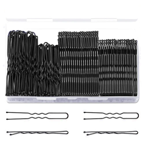 TsMADDTs Bobby Pins Hair Pins Kit, 200PCS Bobby Pins Black and U Hair Pins for Women, Black Hair Pins for Buns with Box, 2.4 Inch and 2 Inch