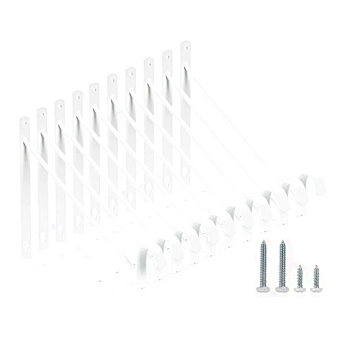 HOME MASTER HARDWARE 10 Pack Heavy Duty Closet Shelf & Rod Brackets, Wall Mounted Closet Shelves Bracket with Rod Support for Both Shelf Storage and Closet Rod White