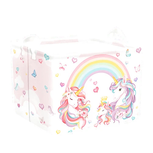 Clastyle 36L Pink Unicorn Rainbow Girls Storage Basket Collapsible Rectangle Clothes ToyBook Shelf Basket for Kid Room Nursery