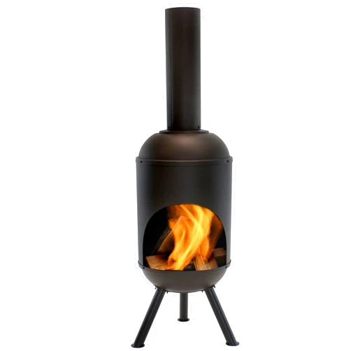 Sunnydaze 5-Foot Black Cold-Rolled Steel Modern Chiminea with Durable Wood Grate - Heat-Resistant Paint Finish