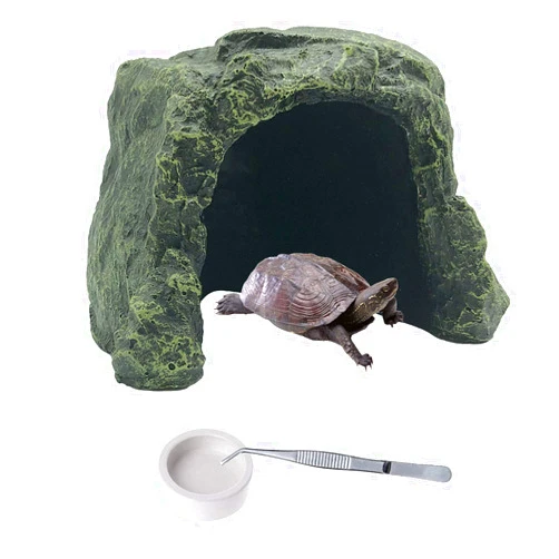 PINVNBY Large Reptile Hideout Cave,Resin Rock Hides Habitat Decor Lizard Box Shelter Tortoise Basking Terrace Pet Terrarium Nest Decoration for Gecko,Spiders,Frogs,Fish,Turtles and Hermit Crabs