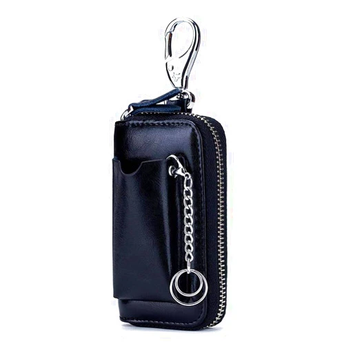 OTRTSUCC Car key Case Leather Pocket Key Organizer Case Smart Key Chain Remote Key Metal Hook Key Ring Zip Wallet Card Holder