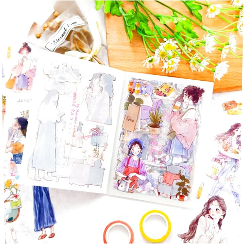 1000Art Cute Korean Stickers Set(20 Sheets) Watercolor Dreamy Pink Girl Cozy Daily Scenes Planner Stickers Aesthetic for Journals,Scrapbooking,Planners,Cards,DIY Arts and Crafts