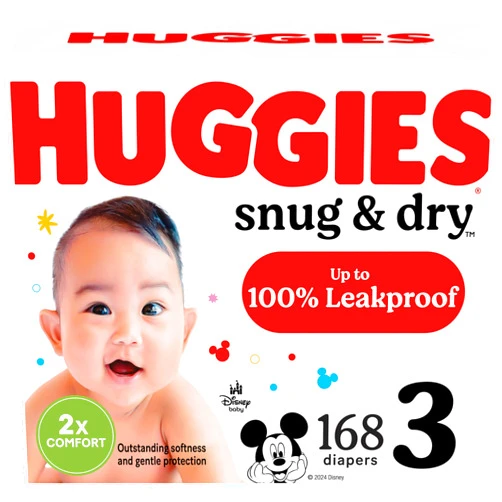 Huggies Size 3 Diapers, Snug & Dry Baby Diapers, Size 3 (16-28 lbs), 168 Count, Packaging May Vary