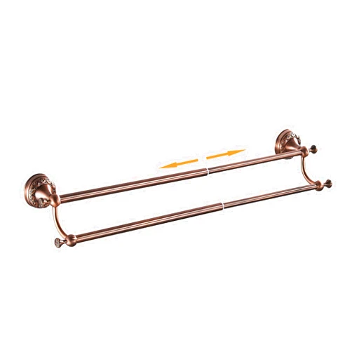 PEONYBATH Red Copper Double Towel Bar, Adjustable 15.5 to 27.5 Inch Bath Towel Rack for Bathroom Towel Holder, Wall Mounted Black Bathroom Hardware Accessories,Pattern Carving Design
