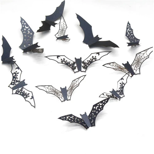 KTAABTR Halloween Decorations 36pcs Large Bats Wall Stickers Decals Decor Halloween Hollow Wall Decals PVC Scary Black Bat Stickers for Wall Fireplace Ceiling Kitchen Bedroom Halloween Party Favor Supplies