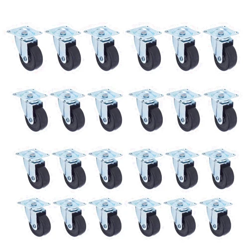 LiGuVCY 2 Inch Heavy Duty Swivel Caster Rubber Base with Top Plate and Bearing Without Brake 24 Pieces Black
