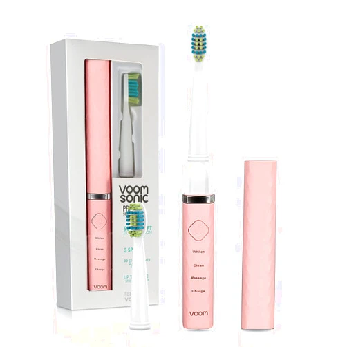 Voom Sonic Pro 3 Rechargeable Electric Battery Powered Toothbrush With Soft Dupont Nylon Bristle Dentist Recommended Portable Oral Care 2-Minute Timer 3 Adjustable Speeds Lightweight Design, Pink