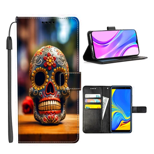 SHENCANG BLUE Wallet Case for Google Pixel 8 8 Pro 7 7 Pro 6 6a 6 Pro 5 5a 4 4a 4 XL 3 3 XL 2 2 XL 4G/5G Sugar Skull-BN520 with Flip Folio Holder
