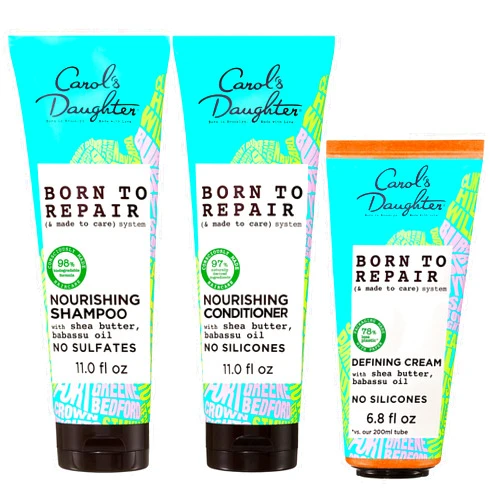 Carol's Daughter Born to Repair Hair Care Set - Sulfate Free Shampoo, Nourishing Conditioner, and Defining Leave In Cream Kit (3 Products) Made with Shea Butter