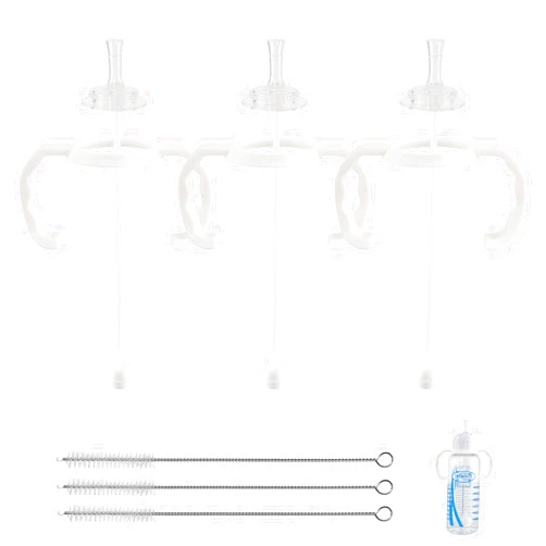 ROPOSY 3 Pack Straw Cup Conversion Kit for Dr Browns Narrow Baby Bottles, Spill-Proof Transition Kit with Silicone Straw Nipple, Weighted Straw, Handle, 6m+
