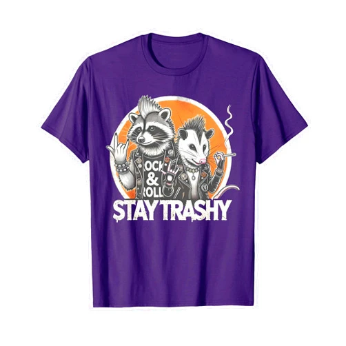 Cool Opossum Raccoon Graphics and Tees Stay Trashy Racoon Possum Funny Rock On Street Cat Punk Meme T-Shirt