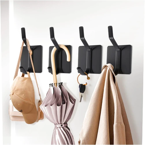 Brencco 4 Pieces Towel Holder No Drilling Black Towel Hooks Bathroom as Practical Adhesive Hooks