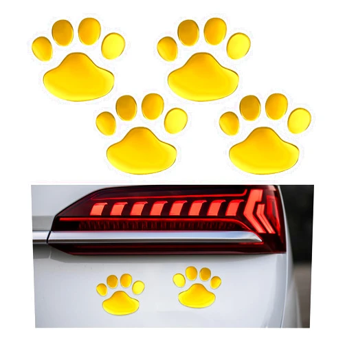 Ohleats 4 PCS Dog Paw Print Stickers for Car, 3D Dog Paw Footprint Sticker Decal, Waterproof Dog Paw Print Badge Decals for Most Vehicles, Universal Exterior Car Accessories (Golden)