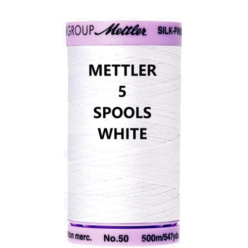 Mettler 5 Pack Mettler Silk-Finish Solid Cotton Thread, 547 yd/500m, White…
