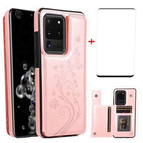 Asuwish Phone Case for Samsung Galaxy S20 Ultra Glaxay S20ultra 5G with Tempered Glass Screen Protector Card Holder Wallet Cover Stand Flip Leather Cell Gaxaly 20S S 20 A20 20ultra G5 Cases Women Rose Gold