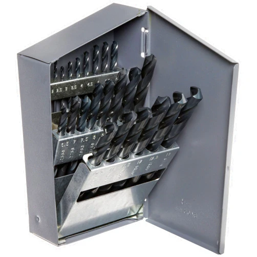 Chicago-Latrobe Chicago Latrobe 57725 150 Series High-Speed Steel Jobber Length Drill Bit Set with Metal Case, Black Oxide Finish, 118 Degree Conventional Point, Metric, 25-piece, 1.0mm - 13.0mm in 0.5mm increments
