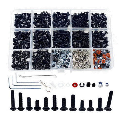 RC Lelut 520pcs Universal RC Screw Kit Screws Assortment Set, Hardware Fasteners for Traxxas Redcat Arrma Axial RC4WD HSP HPI SCX10 Losi 1/8 1/10 1/12 1/16 Scale RC Crawler Cars Trucks