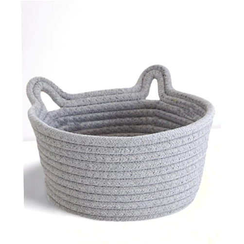 Cafshion Small Toy Basket with Cat Ears, Cute Basket Toy Organizer with Handles Woven Cotton Rope Basket Decorative Basket Nursery Bins & Boxes Gift Basket Empty for Baby Pet Toy Storage