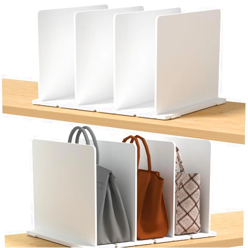 Noleja Purse Organizer for Closet,Adjustable Clear Shelf Dividers Purse Bag Divider for Closet Organizer, Plastic Handbag Organizers for Closets Purse Storage Organizer (1 Park, White 4 Layer)