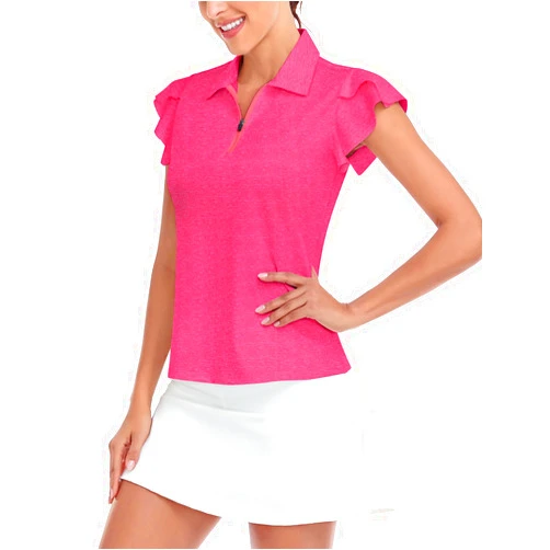 Soneven Womens Petal Sleeve Golf Shirts Moisture Wicking Lady Golf Apparel Print Tennis Sport T Shirt