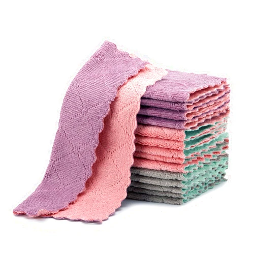 YOHOTA Microfiber Cleaning Cloth,Pack of 15,Reusable,Absorbent,Nonstick,Quick-Drying (15 Pack-Pink,Green,Purple,Gray)