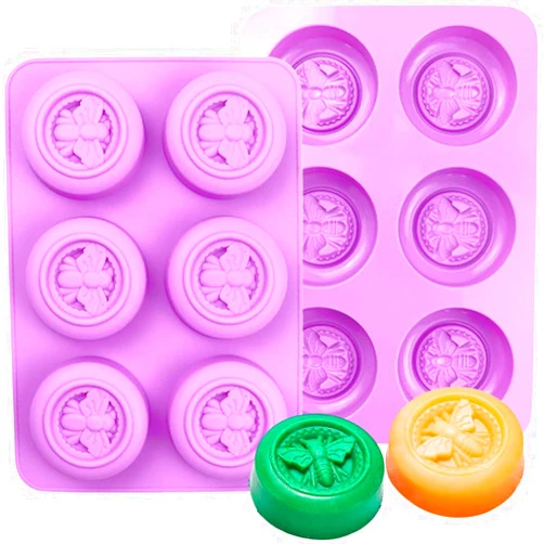 Emfure 2pcs 3D Round Bee Silicone Molds for Soaps, Circle Honeycomb Molds for Cake Baking Homemade Craft