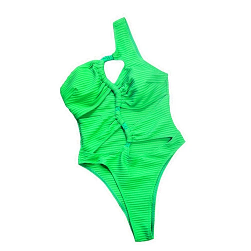 WDIRARA Women's Cut Out One Shoulder Swimsuit Bikini Hollow Out Ruched High Cut One Piece Swimsuit