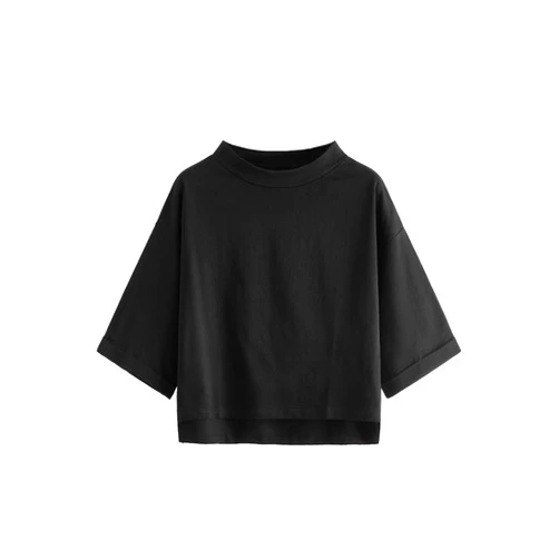 SweatyRocks Women's 3/4 Sleeve Mock Neck Basic Loose T-Shirt Elegant Top