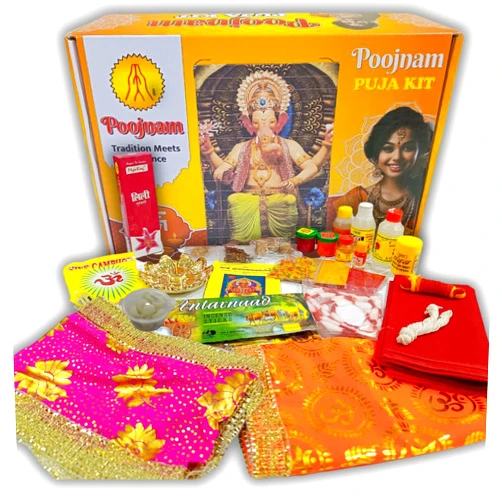 HRIDAY FOODS SERVING DIL SE Poojnam Ganpati Puja Samagri Kit | Pooja Essentials | Hindu Festival Celebration - (Set of 25 Items)