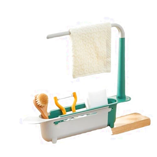 Generic Adjustable Telescopic Sink Rack Holder: Expandable Storage Basket & Towel Hanger for Kitchen – Large Capacity Caddy for Ultimate Organization.