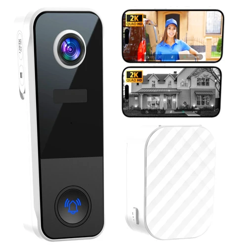 Ankway 3MP Video Doorbell with Camera, 2K Front Door Camera Wireless, 2-Way Audio, Motion/Human Detection, Night Vision, Instant Alert, Battery Operated, Compatible with Alexa, Wireless 2.4G WiFi