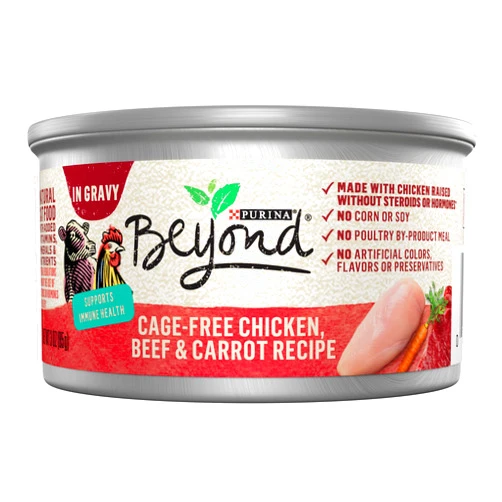 Beyond Purina Beyond Grain Free, (12) 3 oz. Cans, Natural Gravy Wet Cat Food, Grain Free Chicken, Beef & Carrot Recipe