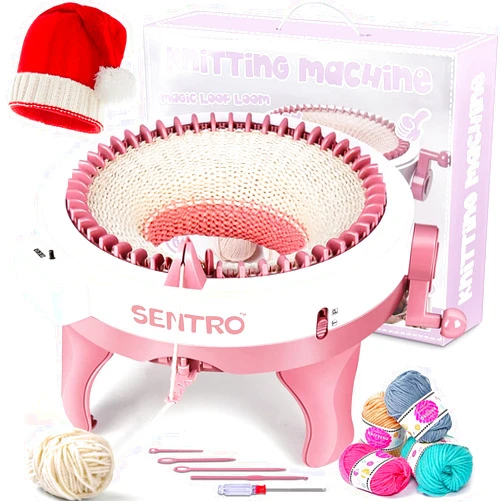 Abbcoert 48 Needles Knitting Machine, Smart Weaving Loom Round Knitting Machines with Row Counter,DIY Knitting Board Rotating Double Loom for Adults and Kids, white, 16.2 x 14.7 x 5.2 inches