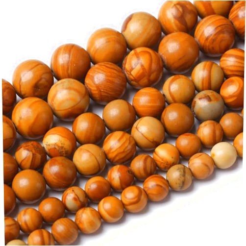 JIANJING 32PCS 12MM Natural Woodgrain Jasper Stone Beads Round Shape Suitable for Jewelry DIY Bracelet 15 Inches