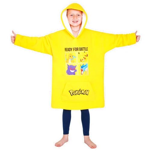 Pokemon Fleece Hoodie Blanket for Kids and Teenagers - One Size Kids Oversized Hoodie with Sherpa Lining Gifts for Kids