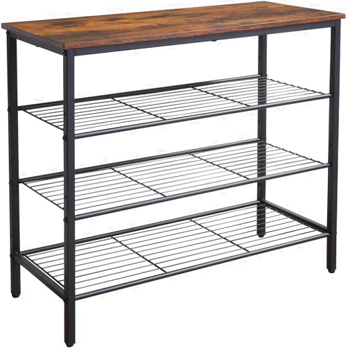 HQXING 4-Tier Shoe Rack Organizer, Metal Mesh Shoe Storage Shelf, for Entryway, Hallway, Closet, Dorm Room, Industrial, Rustic Brown