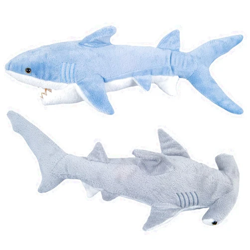 Bedwina Stuffed Animal Sharks - Pack of 2 Large, 14 inch Mako & 13 inch Hammerhead Plush Shark Toys, Stuff Animals Toy, for Baby Toddlers & Kids