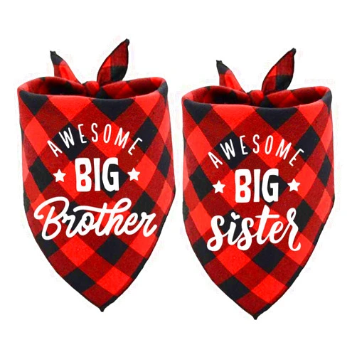 ASOCEA Big Sister Big Brother Dog Bandanas Triangle Funny Red Dog Kerchief Dog Triangle Scarf Bib Dog Bandanas Pregnancy Announcement Soft Pet Scarf Gender Reveal Accessories