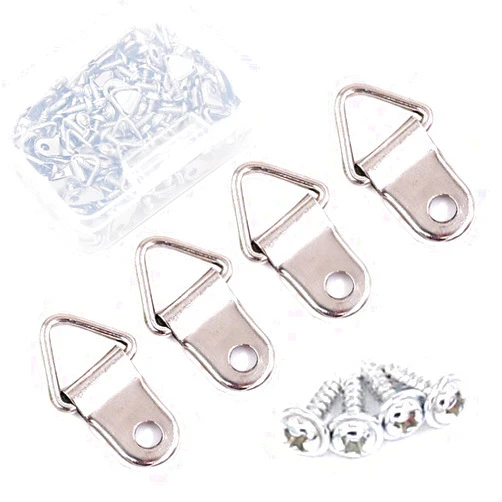 Swpeet 110 Pcs Triangle Ring Picture Hangers Shape Nail Non-trace Hangers Single Hole with Screws for Home Decoration Creative Picture with Transparent Box