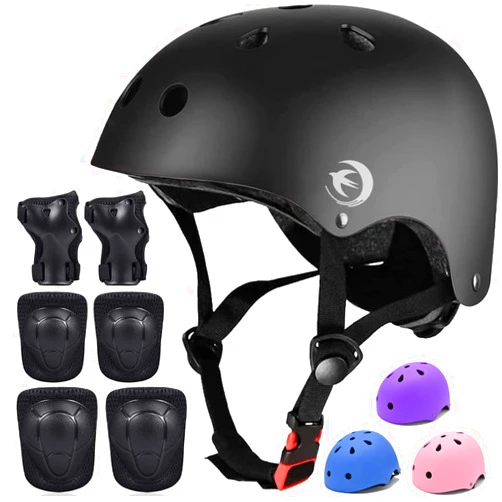 FOOKCIAN Kids Helmet Set with Knee Pads Elbow Pads Wrist Guards,Adjustable Helmet for Toddler Kids&Youth,3~14yrs Girl Boy Kids Protective Gear Set for Roller Skate Scooter Inline skatings Longboard