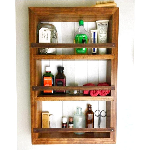 Cottonwood Handmade Mansfield Cabinet No. 101 - Solid Wood Spice Rack Cabinet Golden Oak/Cascade Blue
