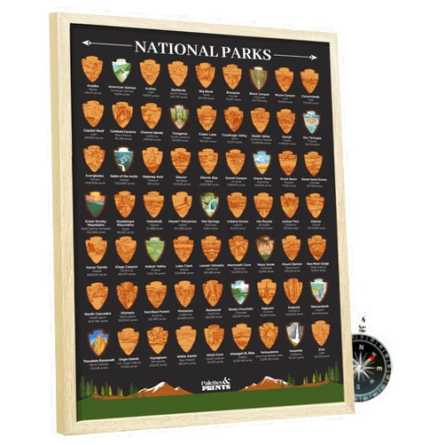 Palettes and Prints US National Parks Scratch Off Poster - National Park Gifts - National Park Map - National Park Posters - National Parks Scratch Off Travel Map - National Park Decor - National Park Wall Art 12”x16”
