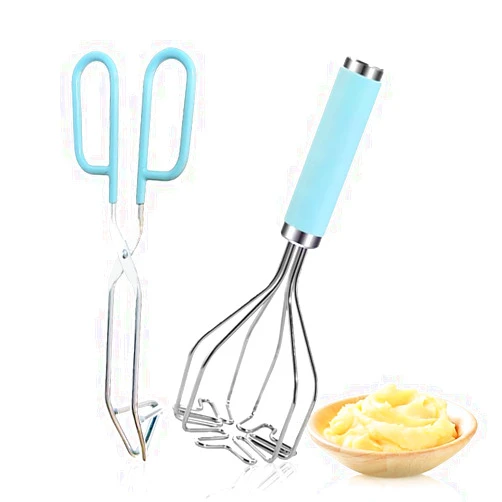 OSBAY 2in1 Potato Masher Kitchen Food Tongs Set - Heavy Duty Stainless Steel Kitchen Tool for Potatoes, Avocados, Beans, or Fruit & Vegetable