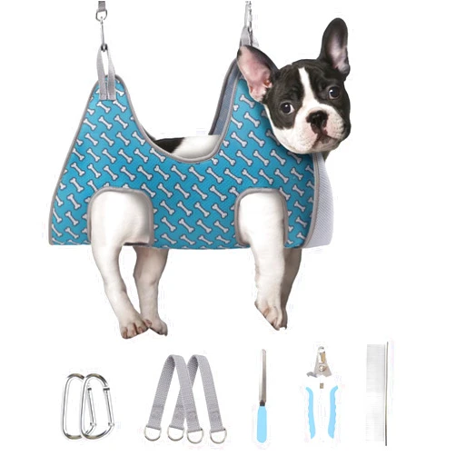 Supet Dog Grooming Hammock for Small Dogs Cat, Relaxation Pet Grooming Hammock Restraint for Nail Trimming (Coral blue, S（ Legs Spacing：7-10.2